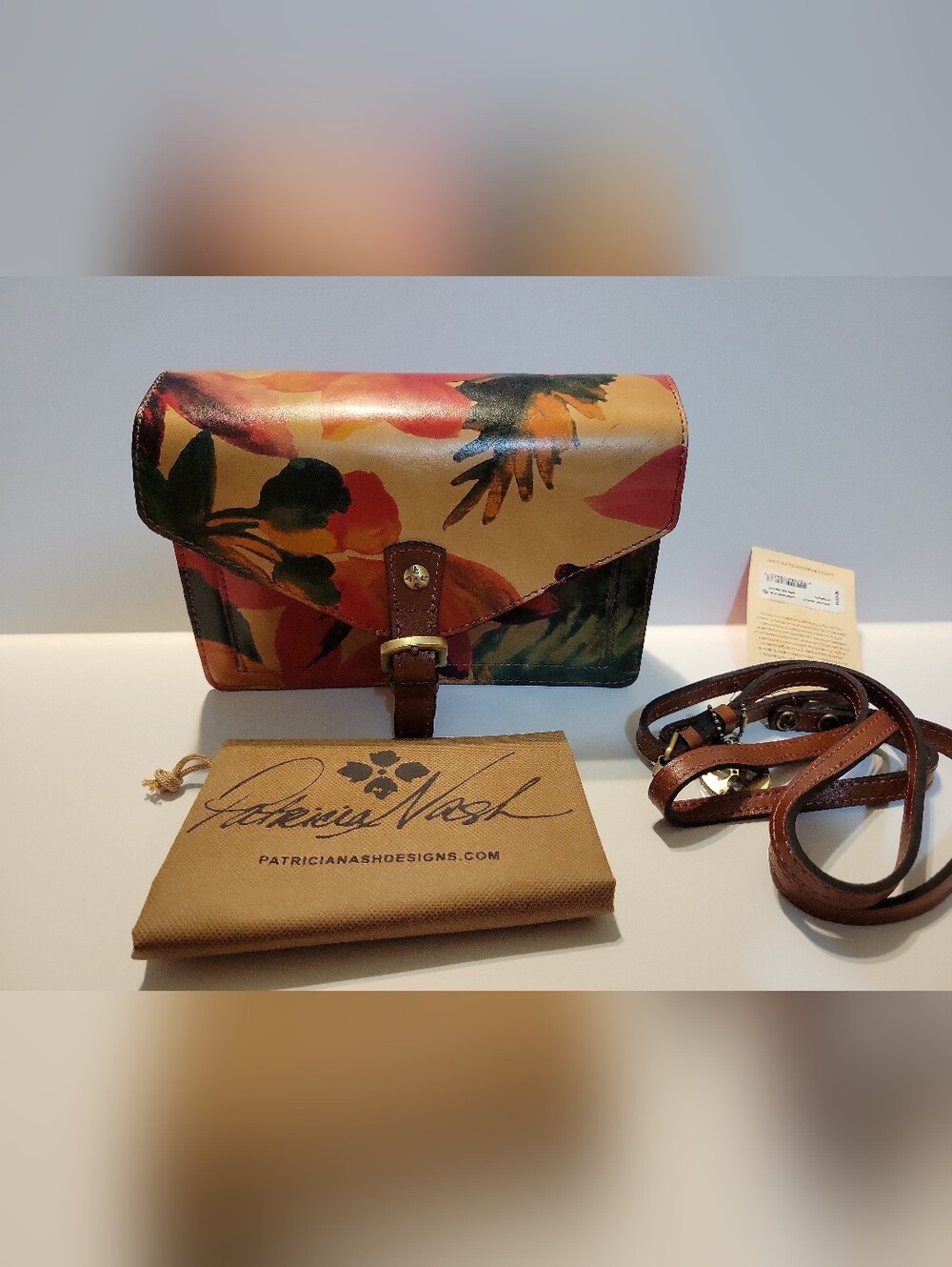 Patricia Nash Floral Leather Crossbody Bag - Tan with Multicolor Blooms